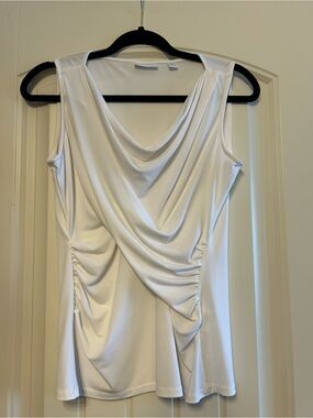 New York & Company White Draped Sleeveless Top with Side Ruching